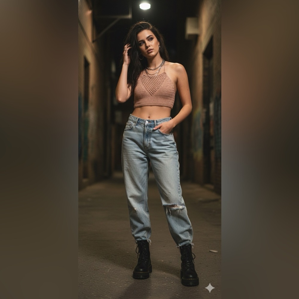 Wishlist Crop Top Crochet Dusty Rose SMALL